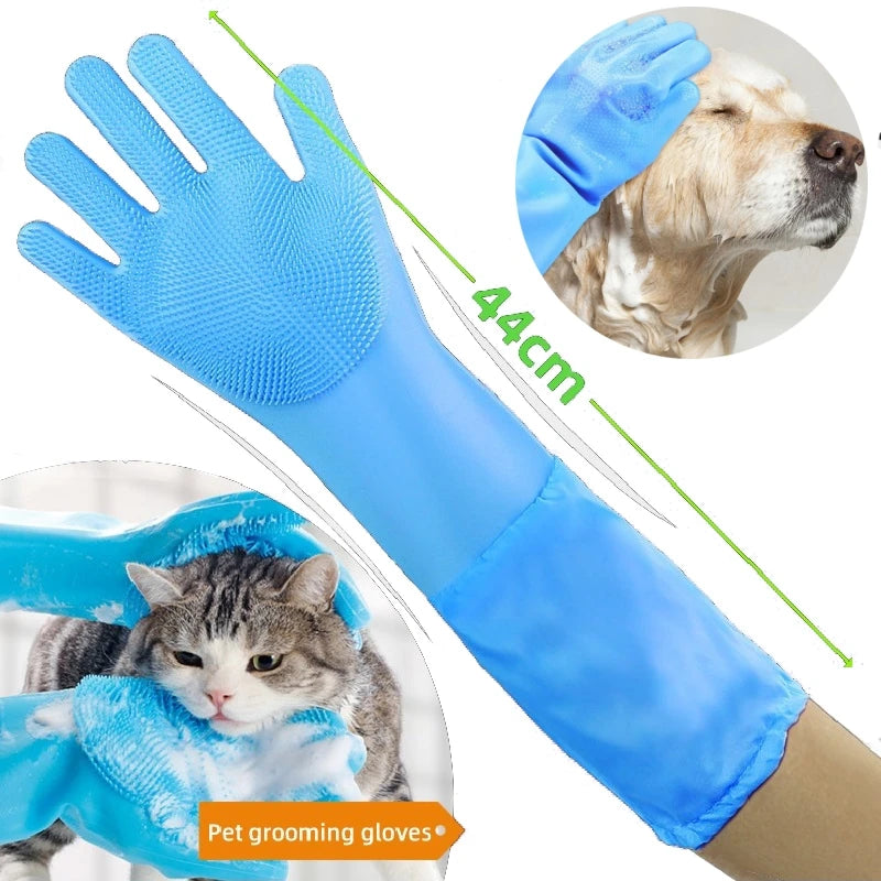 Dog Wash Gloves Pecute Pet Grooming Gloves, Large, Gray, Heat