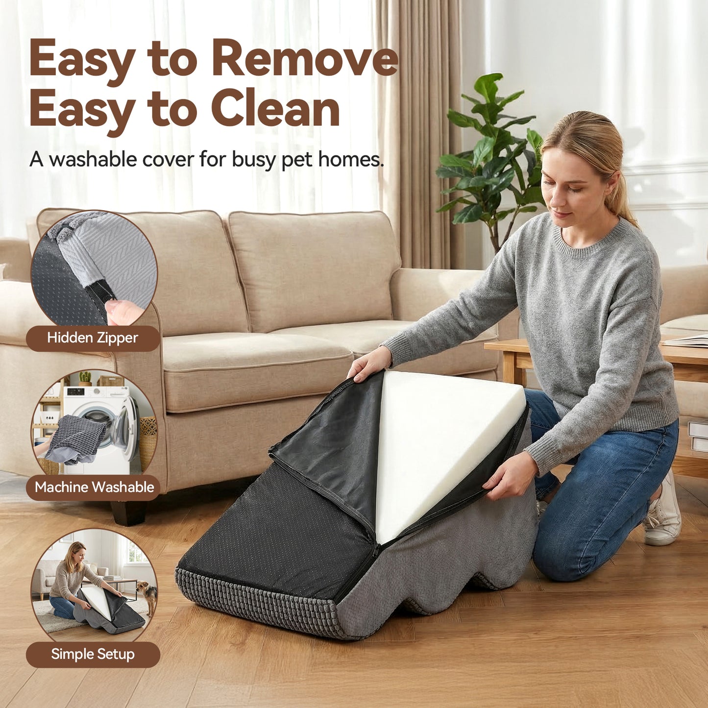ZONFLON 3 Step Dog Stairs for Small Dogs