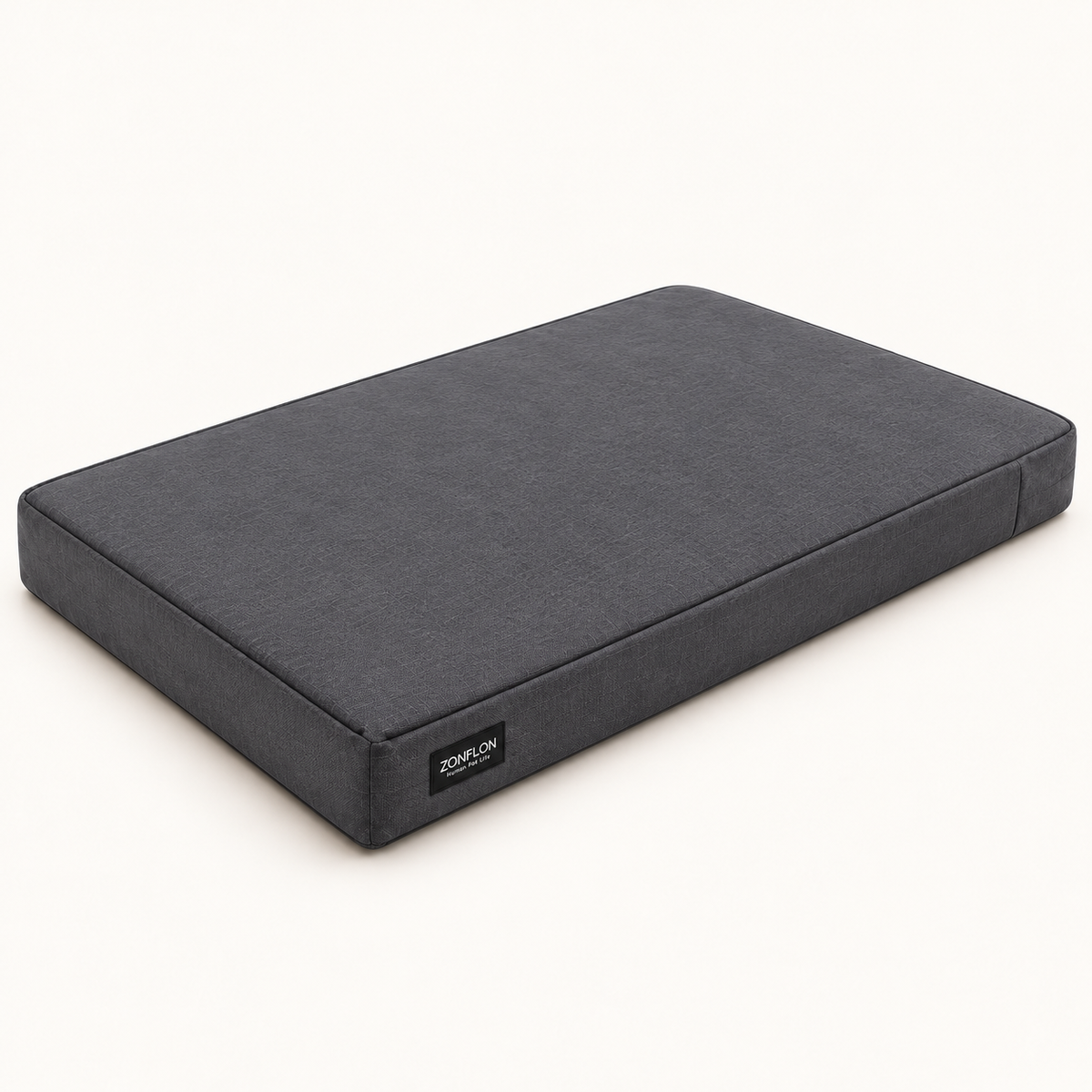 ZONFLON Lounge Oxford dog bed in Dark Gray, on a warm ivory background
